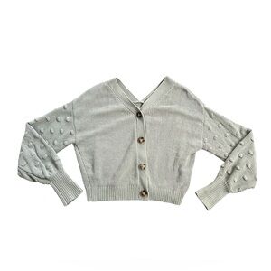 Moon & Madison Light Green V-Neck Dot Textured Button Cropped Cardigan Size L